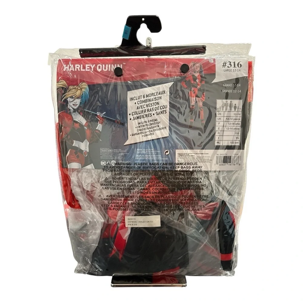 NWT Harley Quinn Halloween Costume Dress Up Cosplay DC Comics Child Large 12-14 - Picture 4 of 4